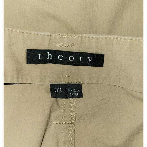 Theory Wide Leg Belted Khaki Pants Womens 33 Tan Cotton Boho Gypsy Office - Picture 6 of 8